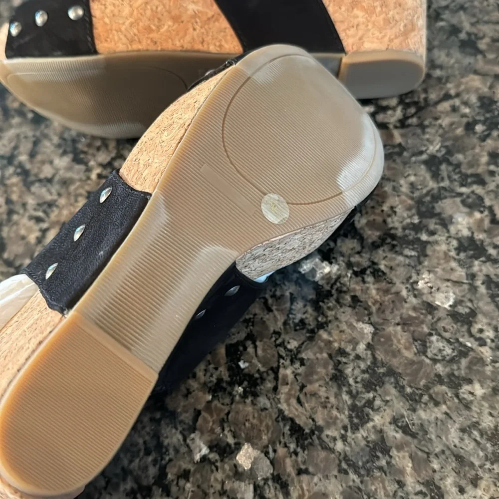 Lucky brand Minari black and cork wedge NIB 9.5